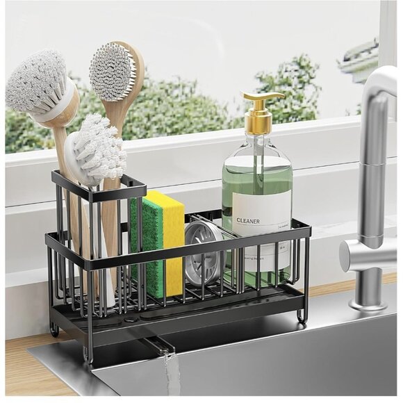 NIB - Cisily Black Sponge Holder for Kitchen Sink Caddy Organizer Coated Steel - Picture 1 of 5